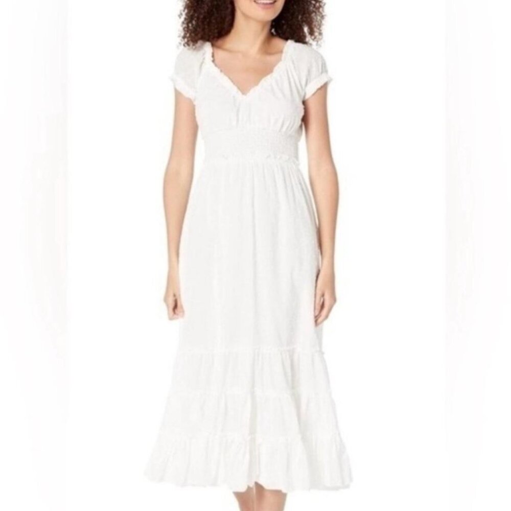 NWOT Betsy Johnson White Flowy Cotton Clip Dot Dress